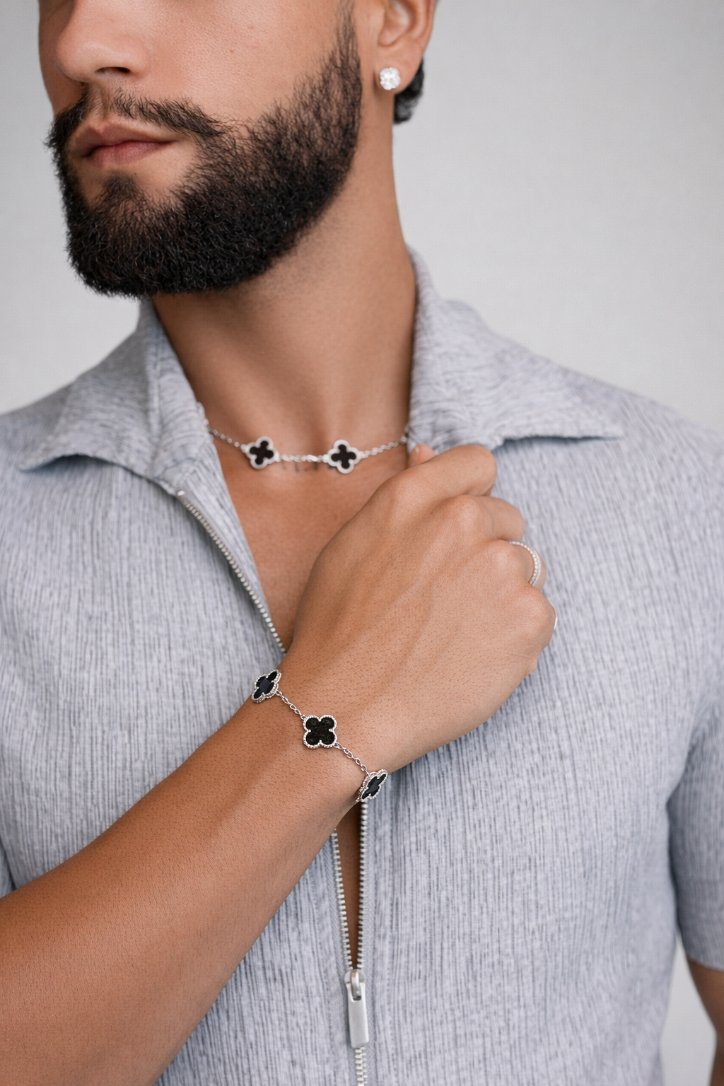 Le Collier Trèfle noir homme